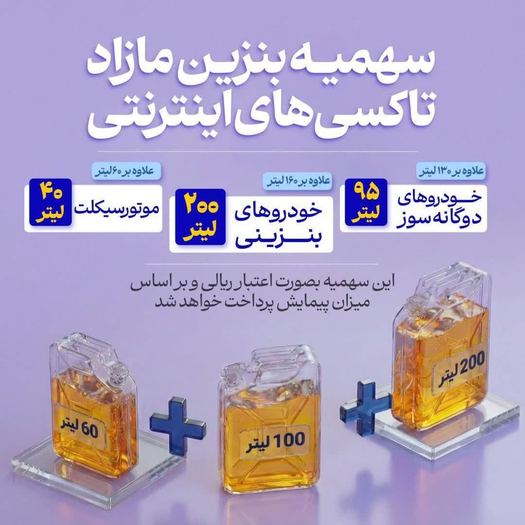 سهمیه بنزین مازاد تاکسی‌های اینترنتی